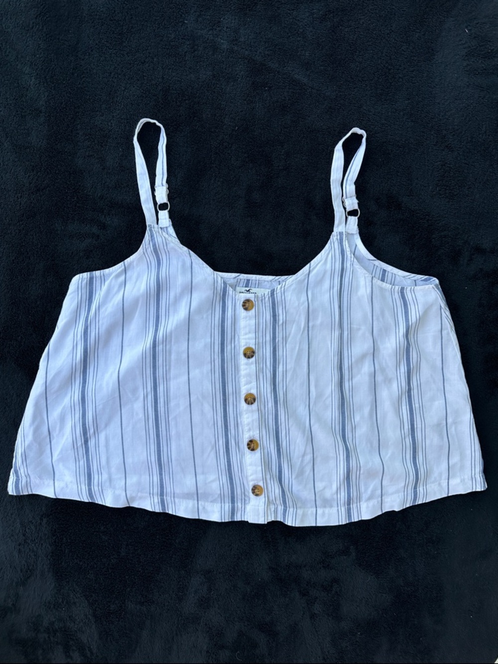 Hollister Blue White Striped Button Front Crop Top XL